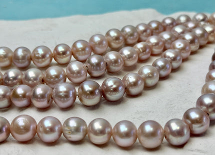 10-11 mm Light Mauve Pink Color Off Round Large Hole High Luster Half Strand Freshwater Pearls Hole Size 2.2 mm 18 Beads #P3437