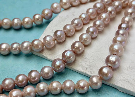 10-11 mm Light Mauve Pink Color Off Round Large Hole High Luster Half Strand Freshwater Pearls Hole Size 2.2 mm 18 Beads #P3437