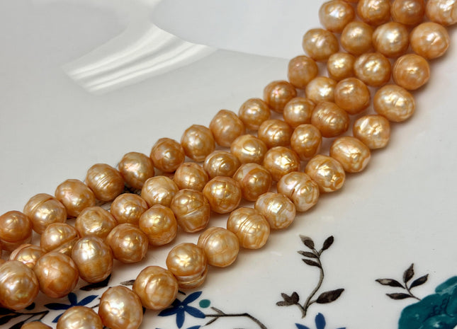 9-10 mm Orange Champagne Color Rare Faceted Potato Freshwater Pearl 15 Inches Strand 46 Beads #P3438