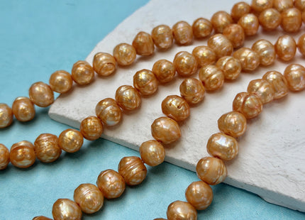 9-10 mm Orange Champagne Color Rare Faceted Potato Freshwater Pearl 15 Inches Strand 46 Beads #P3438