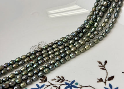 4x5-6 mm AA Olive Green Color Oval/Rice Freshwater Pearl 16 Inches Strand 77 Beads #P3439