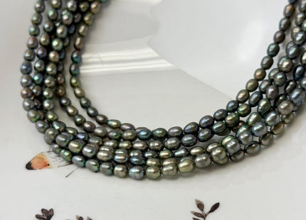 4x5-6 mm AA Olive Green Color Oval/Rice Freshwater Pearl 16 Inches Strand 77 Beads #P3439