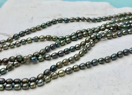 4x5-6 mm AA Olive Green Color Oval/Rice Freshwater Pearl 16 Inches Strand 77 Beads #P3439