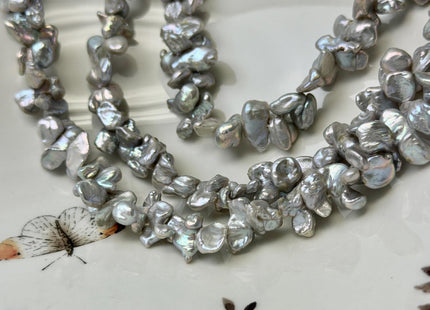 8-9x10-15 mm AAA Very Rare Gray Color Keshi Irregular Freshwater High Luster Pearl 16 Inches Strand #P3441