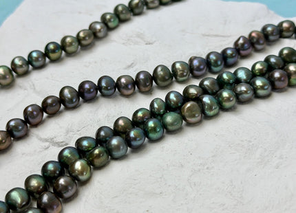 8-9 mm AA Peacock Green Color Potato Freshwater Pearls 15.5 Inches Strand 56 Beads #P3442