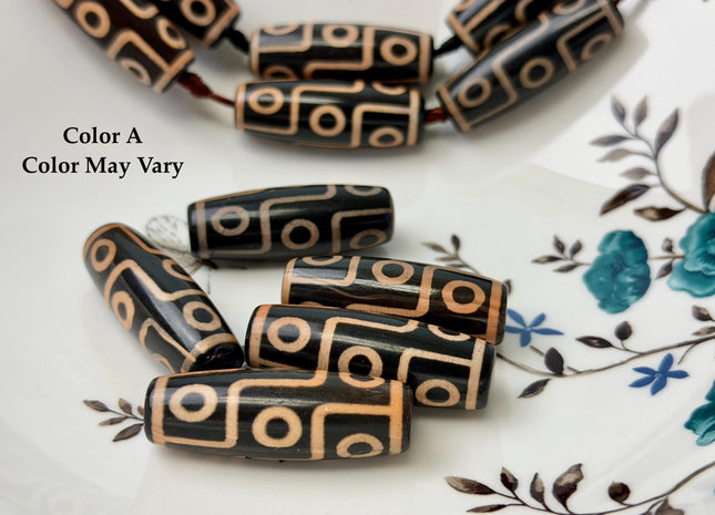 One Piece 14x40 mm AAA DZI Tibetan Black Brown Gemstone Large 2.0mm Hole Mala Antique Design Boho Barrel Beads 1.5 Inch Long #4773