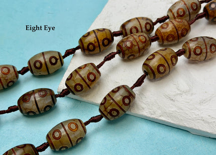 Three Pieces 15x22 mm AAA DZI Tibetan Brown Gemstone Large 2.0mm Hole Mala Antique Design Boho Barrel Eye Beads #4807