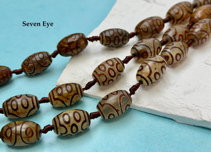 Three Pieces 15x22 mm AAA DZI Tibetan Brown Gemstone Large 2.0mm Hole Mala Antique Design Boho Barrel Eye Beads #4807