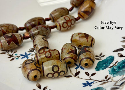 Three Pieces 15x22 mm AAA DZI Tibetan Brown Gemstone Large 2.0mm Hole Mala Antique Design Boho Barrel Eye Beads #4807