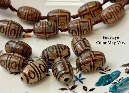 Three Pieces 15x22 mm AAA DZI Tibetan Brown Gemstone Large 2.0mm Hole Mala Antique Design Boho Barrel Eye Beads #4807