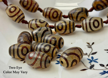 Three Pieces 15x22 mm AAA DZI Tibetan Brown Gemstone Large 2.0mm Hole Mala Antique Design Boho Barrel Eye Beads #4807