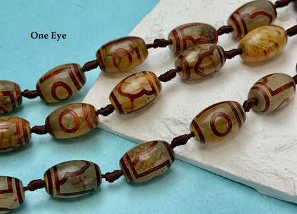 Three Pieces 15x22 mm AAA DZI Tibetan Brown Gemstone Large 2.0mm Hole Mala Antique Design Boho Barrel Eye Beads #4807