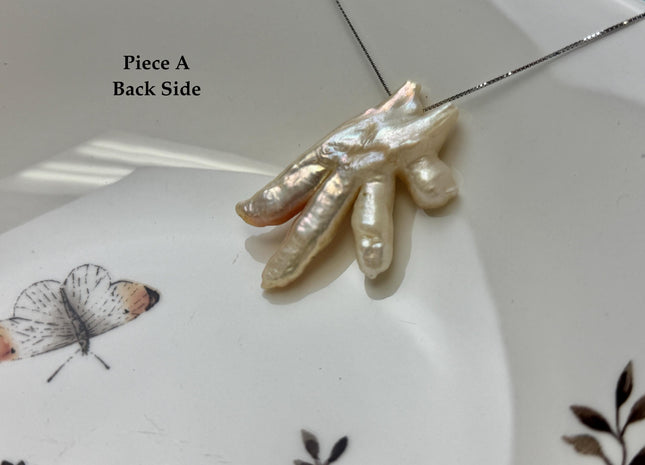 One-Of-A-Kind AAA Rare Natural White Pink Seaweed Chicken Feet Shape Top Drilled Pearl Beads High Luster Jumbo Size Pearl #P3416