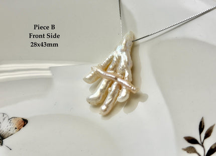 One-Of-A-Kind AAA Rare Natural White Pink Seaweed Chicken Feet Shape Top Drilled Pearl Beads High Luster Jumbo Size Pearl #P3416