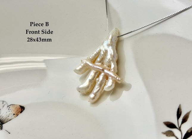 One-Of-A-Kind AAA Rare Natural White Pink Seaweed Chicken Feet Shape Top Drilled Pearl Beads High Luster Jumbo Size Pearl #P3416