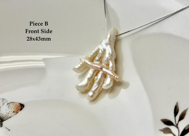 One-Of-A-Kind AAA Rare Natural White Pink Seaweed Chicken Feet Shape Top Drilled Pearl Beads High Luster Jumbo Size Pearl #P3416