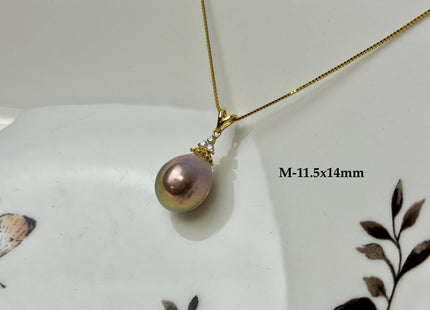One-Of-A-Kind 11-18 mm Rare Natural Mauve Pink or Peacock Baroque/Edison Pearl With .925 Sterling Silver/Gold Pendant #PD0011
