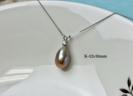 One-Of-A-Kind 11-18 mm Rare Natural Mauve Pink or Peacock Baroque/Edison Pearl With .925 Sterling Silver/Gold Pendant #PD0011
