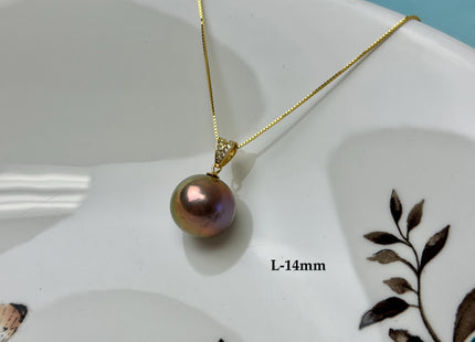One-Of-A-Kind 11-18 mm Rare Natural Mauve Pink or Peacock Baroque/Edison Pearl With .925 Sterling Silver/Gold Pendant #PD0011