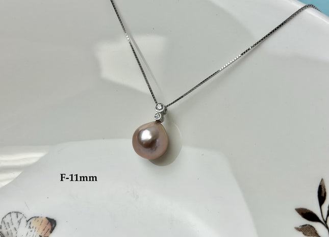One-Of-A-Kind 11-18 mm Rare Natural Mauve Pink or Peacock Baroque/Edison Pearl With .925 Sterling Silver/Gold Pendant #PD0011