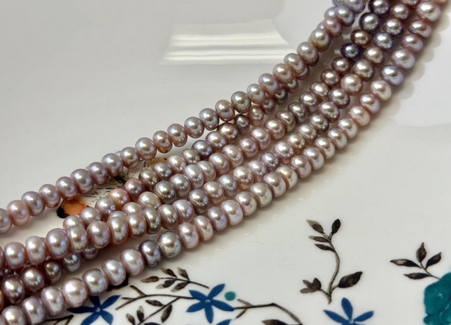 4x6 mm AAA Large Hole Natural Mauve Pink Round Button Freshwater Pearls Hole Size 1.2mm High Luster Pearls 82 Beads 15 Inches Strand #P3418