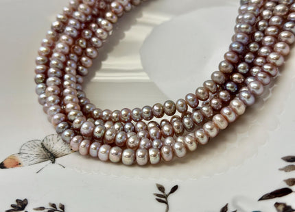 4x6 mm AAA Large Hole Natural Mauve Pink Round Button Freshwater Pearls Hole Size 1.2mm High Luster Pearls 82 Beads 15 Inches Strand #P3418