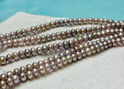 4x6 mm AAA Large Hole Natural Mauve Pink Round Button Freshwater Pearls Hole Size 1.2mm High Luster Pearls 82 Beads 15 Inches Strand #P3418