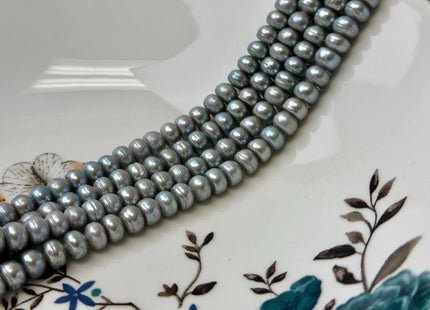 7 mm Large Hole Silver Gray Half Strand Round Button Rondelle Freshwater Pearls Hole Size 1.5mm Freshwater Pearl 37 Beads #P3427