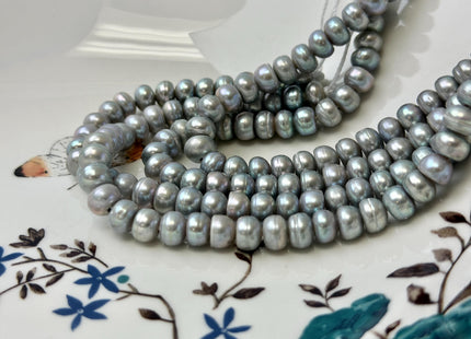 7 mm Large Hole Silver Gray Half Strand Round Button Rondelle Freshwater Pearls Hole Size 1.5mm Freshwater Pearl 37 Beads #P3427