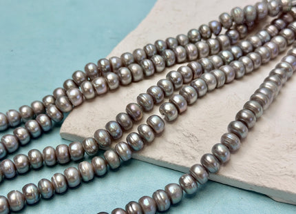 7 mm Large Hole Silver Gray Half Strand Round Button Rondelle Freshwater Pearls Hole Size 1.5mm Freshwater Pearl 37 Beads #P3427