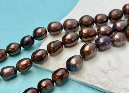 11-13x14-17 mm Dark Chocolate Brown Color Freshwater Rice/Oval Pearls 26 Beads #P3428