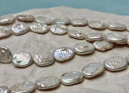 14-15x19-21 mm Natural White Freshwater Oval Coin Pearls Flat Oval Coin Beads 15.5 Inch Strand 19 Beads #P3366