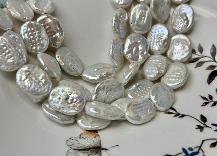 14-15x19-21 mm Natural White Freshwater Oval Coin Pearls Flat Oval Coin Beads 15.5 Inch Strand 19 Beads #P3366
