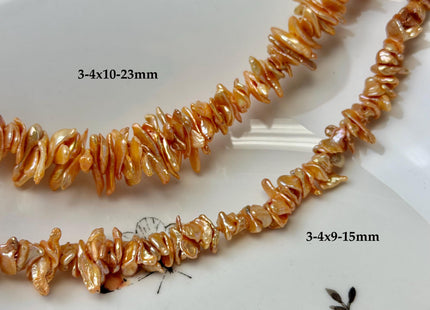 3-4x9-23 mm AA Rare Orange Champagne Color Keshi Freshwater Pearl Beads High Luster Center Drilled Disc Cornflakes Pearls #P3367