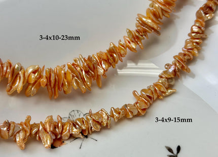 3-4x9-23 mm AA Rare Orange Champagne Color Keshi Freshwater Pearl Beads High Luster Center Drilled Disc Cornflakes Pearls #P3367