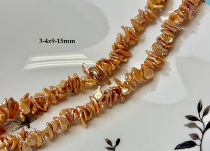 3-4x9-23 mm AA Rare Orange Champagne Color Keshi Freshwater Pearl Beads High Luster Center Drilled Disc Cornflakes Pearls #P3367