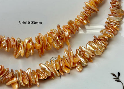 3-4x9-23 mm AA Rare Orange Champagne Color Keshi Freshwater Pearl Beads High Luster Center Drilled Disc Cornflakes Pearls #P3367