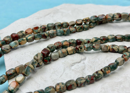 5-6x7-7.5 mm Natural Jasper Gemstone Nugget Beads Multi Green Red Brown Blue Color Rectangular Shape Beads #4774