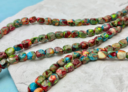 5-6x7-7.5 mm Natural Jasper Gemstone Nugget Beads Multi Green Red Brown Blue Color Rectangular Shape Beads #4774