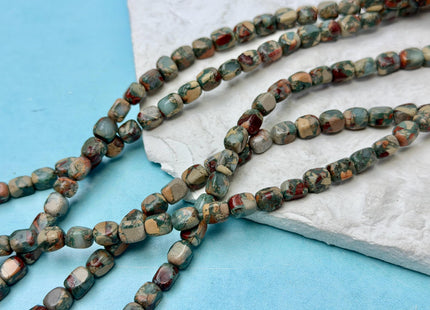 5-6x7-7.5 mm Natural Jasper Gemstone Nugget Beads Multi Green Red Brown Blue Color Rectangular Shape Beads #4774