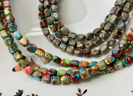 5-6x7-7.5 mm Natural Jasper Gemstone Nugget Beads Multi Green Red Brown Blue Color Rectangular Shape Beads #4774