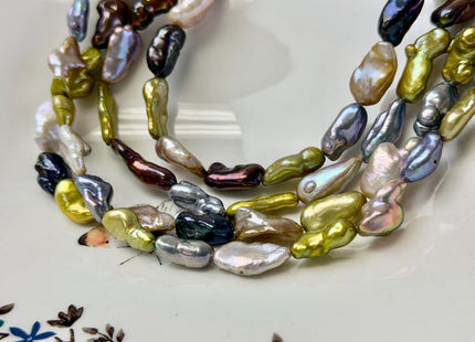 7-10x12-21 mm AA Green Gray Brown Peacock Natural Keshi Rice/Oval Nugget High Luster Freshwater Pearl Beads #P3368