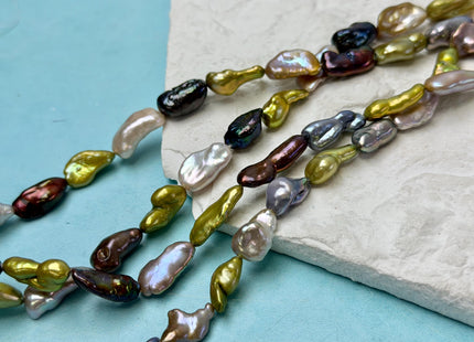 7-10x12-21 mm AA Green Gray Brown Peacock Natural Keshi Rice/Oval Nugget High Luster Freshwater Pearl Beads #P3368