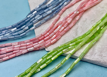 4x8 mm Tube Shape Natural Mother of Pearl Gemstone Beads Multi Yellow Pink Green Purple Blue Mother of Pearl MOP 15.5 Inches Strand #4775