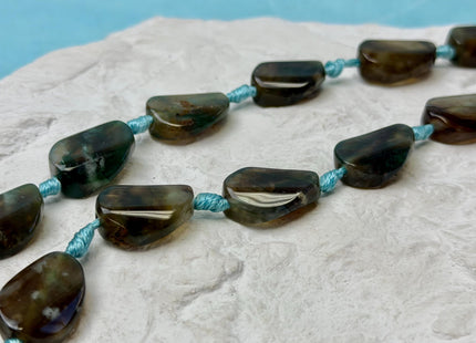 15-17x20 mm Green Moss Agate Gemstone Smooth Flat Pebble Nugget Gemstone Beads 12 Pieces #4776