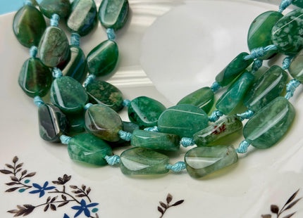 15-17x20 mm Green Moss Agate Gemstone Smooth Flat Pebble Nugget Gemstone Beads 12 Pieces #4776