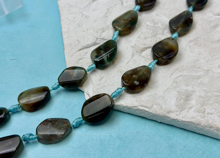 15-17x20 mm Green Moss Agate Gemstone Smooth Flat Pebble Nugget Gemstone Beads 12 Pieces #4776