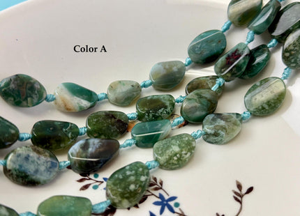 15-17x20 mm Green Moss Agate Gemstone Smooth Flat Pebble Nugget Gemstone Beads 12 Pieces #4776