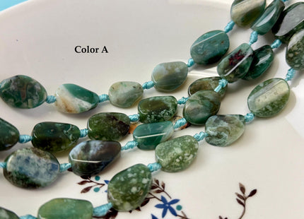 15-17x20 mm Green Moss Agate Gemstone Smooth Flat Pebble Nugget Gemstone Beads 12 Pieces #4776
