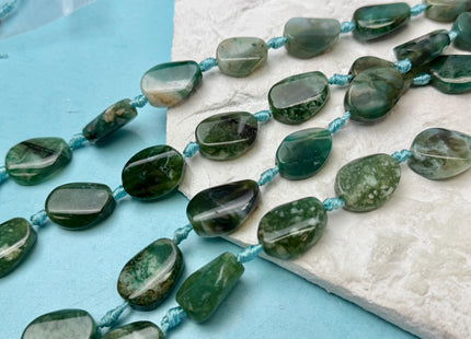 15-17x20 mm Green Moss Agate Gemstone Smooth Flat Pebble Nugget Gemstone Beads 12 Pieces #4776